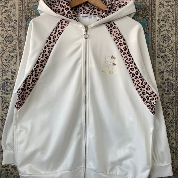 헬로키티 갸루 핑크 호피 화이트 후드플락 세트1672