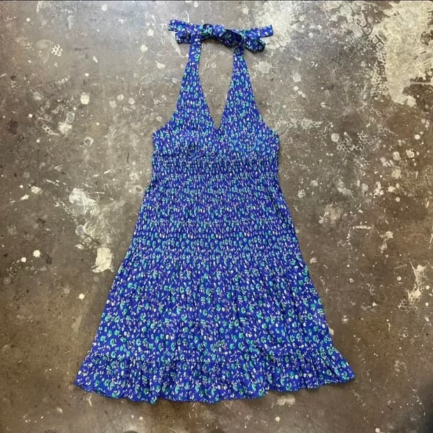 S) ZARA 자라 플라워 패턴 홀터넥 쉬폰 셔링주름 원피스