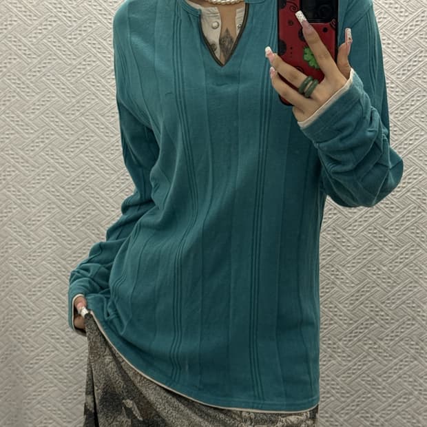 뮤트 레이어드 여름맛 스트라이프 아방핏 버튼 롱슬리브 K0526