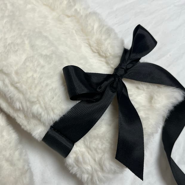 빈티지 아이보리 리본 퍼 자켓