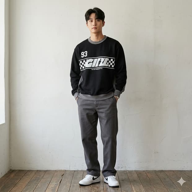 GIRL 스케이트보드 로고 맨투맨