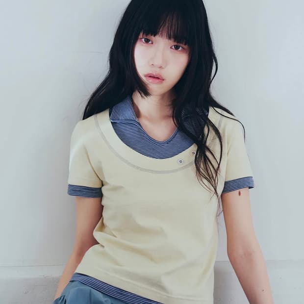 오피쉬 Stripe Layered Collar T-Shirts, Yell