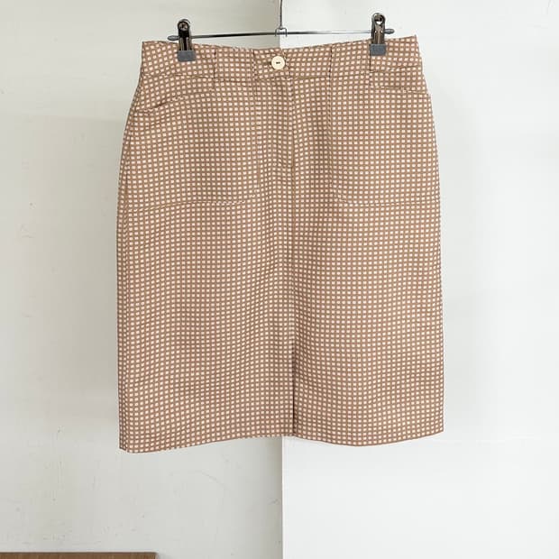 블루마린 베이지 패턴 미디 스커트 