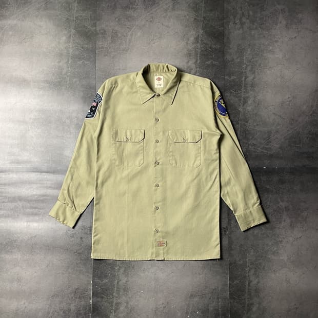 DICKIES 디키즈 빈티지 베이지 코튼 패치 워크 셔츠 A00808