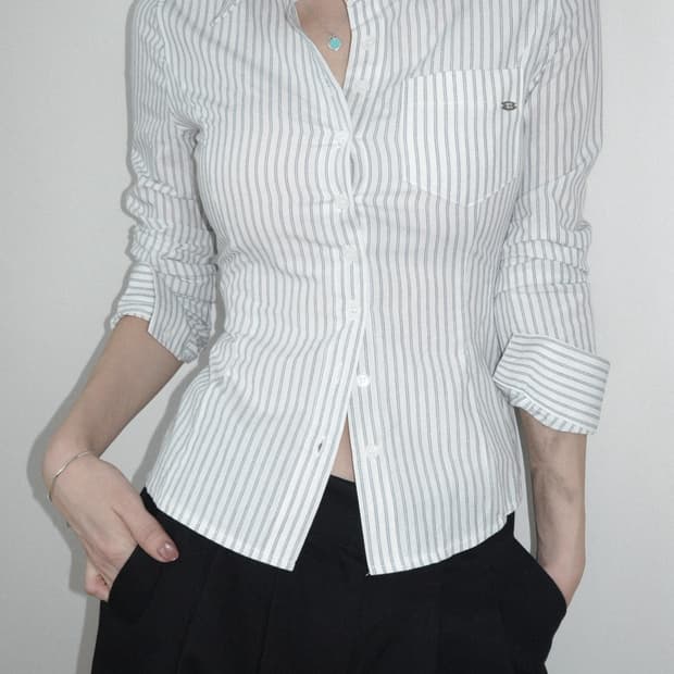 페일제이드 리넨 스트라이프 셔츠 M ivory