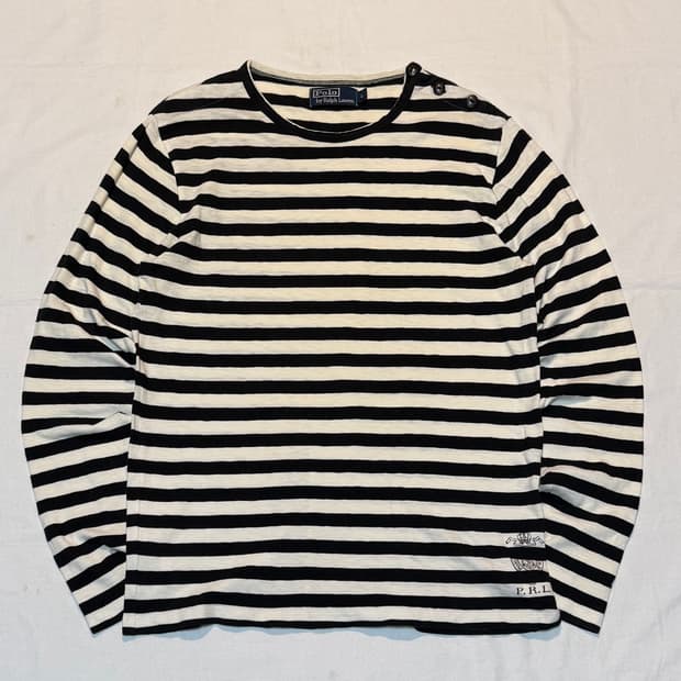 폴로 랄프로렌 PRL 스트라이프 버튼 롱슬리브 화이트