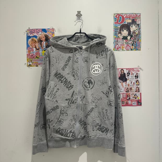 stussy Gray Hooded Zip-Up 
