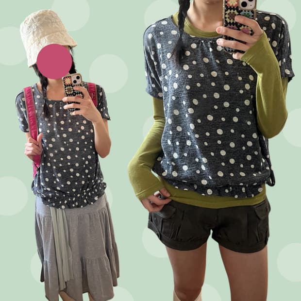 빈티지 다크그레이 벌룬핏 땡땡이 티셔츠