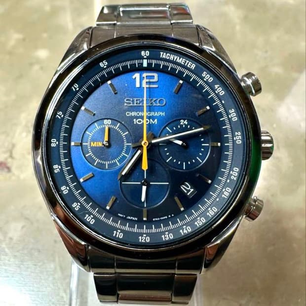 희귀 세이코 크로노그래프 100M 블루 다이얼 남성 메탈 시계