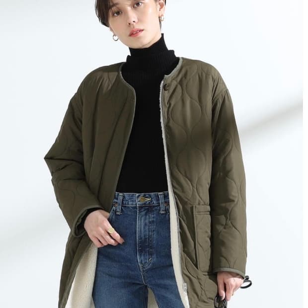 레이빔즈 보아 리버시블 퀄팅 자켓 (카키, 0사이즈)