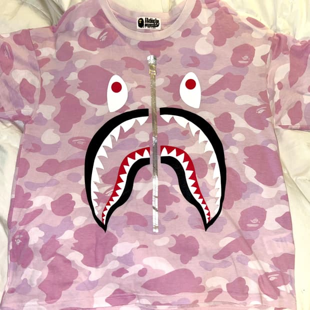 베이프 핑크 카모 샤크 반팔티