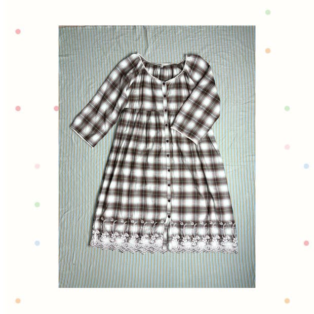 민트 브라운 체크 원피스