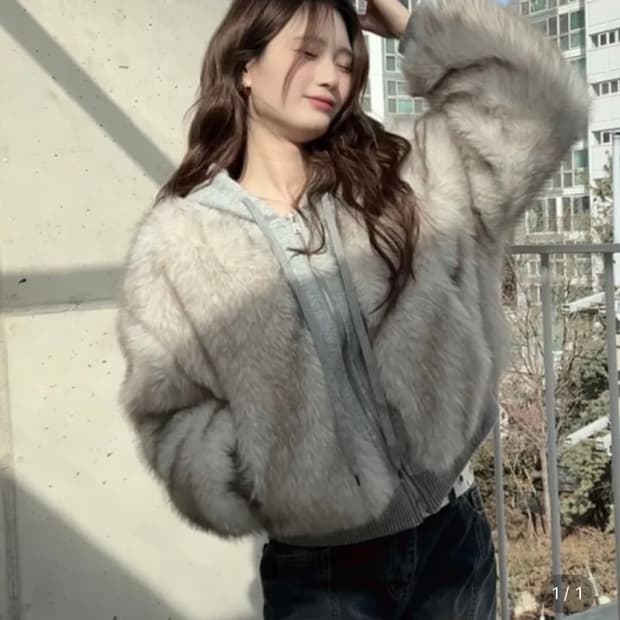 미쏘 페이크 퍼 후드집업
