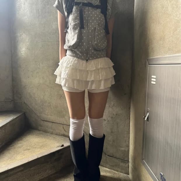 묘랑 레이 도트 캉캉 스커트