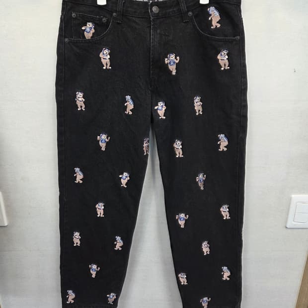 라퍼 멀티 베어 자수로고 데님팬츠 32