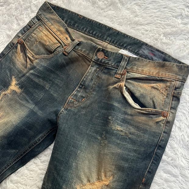 버커루 워싱 디스트로이드 데님 청바지 34