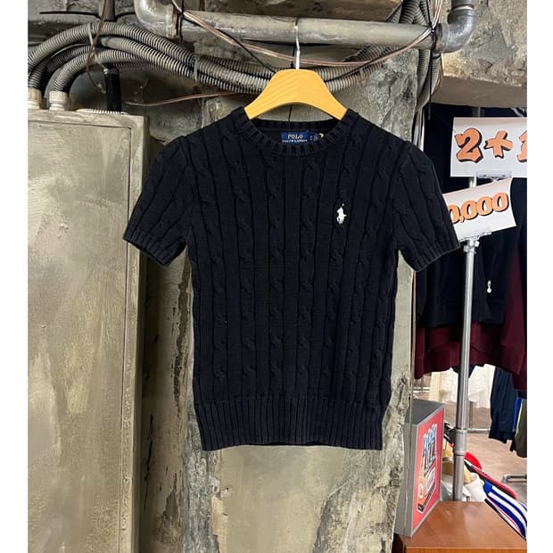 폴로 랄프로렌 꽈배기 반팔 니트 블랙 XS #csz3685