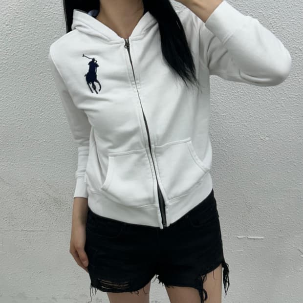 폴로 랄프로렌 네이비 빅포니 화이트 후드집업 M