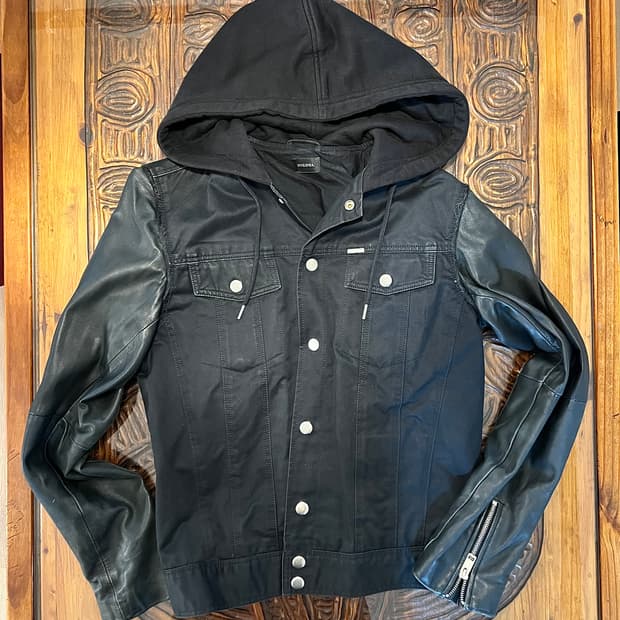 Diesel hoodie leather jacket