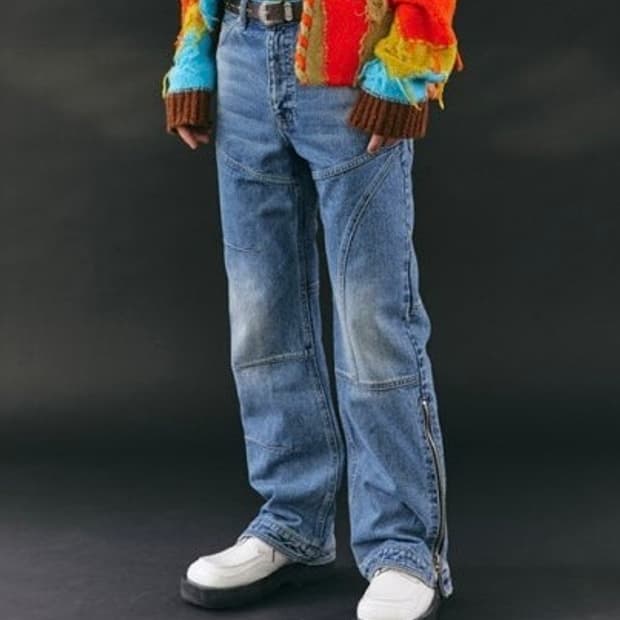 앤더슨벨 워시드블루 지퍼 와이드 레그 진 31