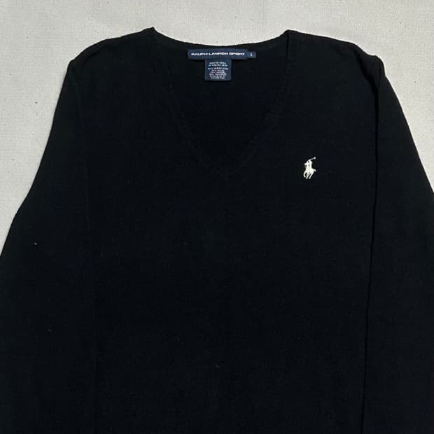 L 폴로랄프로렌 캐시미어 여성용 블랙 브이넥 니트