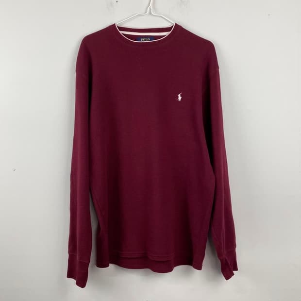 폴로 와플니트 롱슬리브 버건디