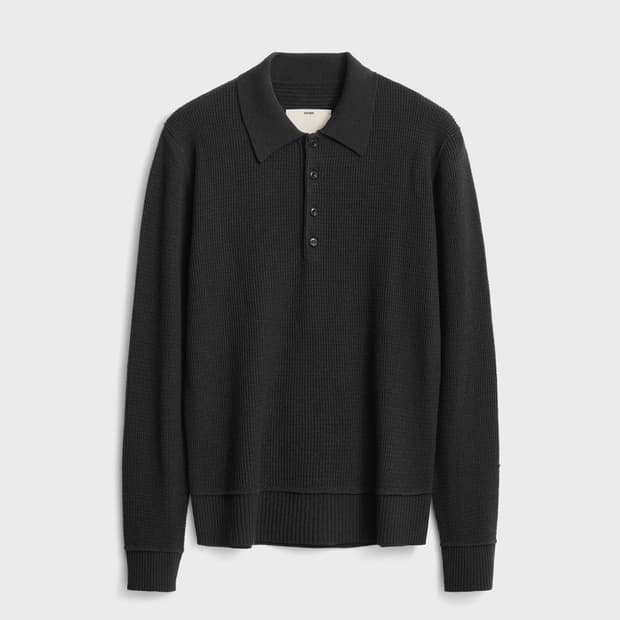 (5) 25fw 포터리 크레이프울 와플 폴로 니트 (블랙)