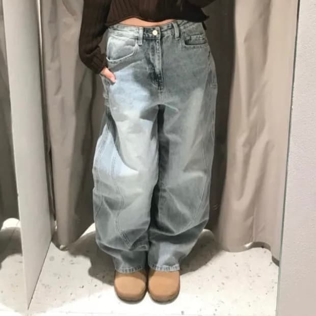 사이드 포켓 데님 와이드 팬츠