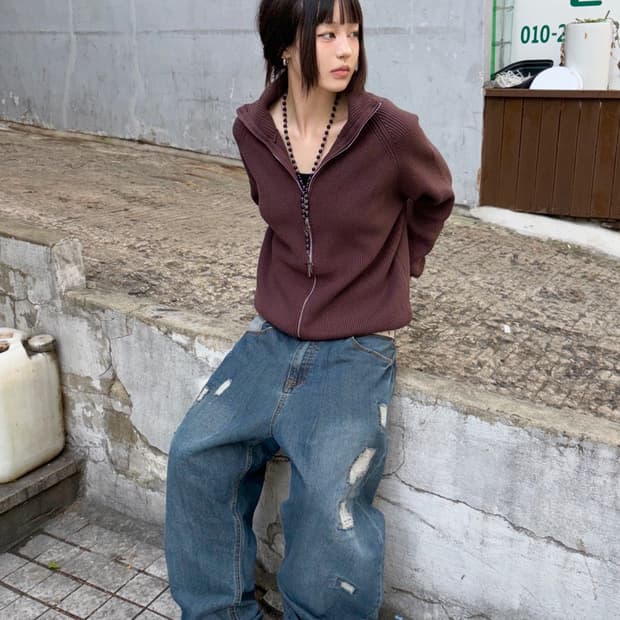 *Pre order [unisex] 코지무드 하이넥 투웨이 니트집업(2c