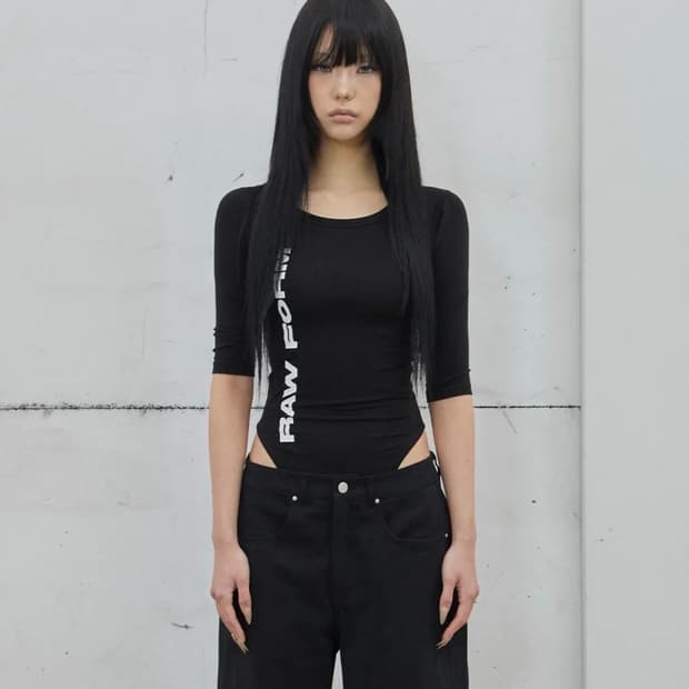 3/4 Sleeve Bodysuit 블랙