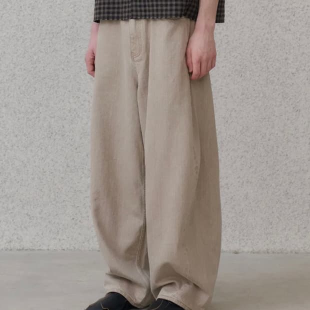 [2] 노운 와이드 커브드 데님 팬츠 샌드 베이지