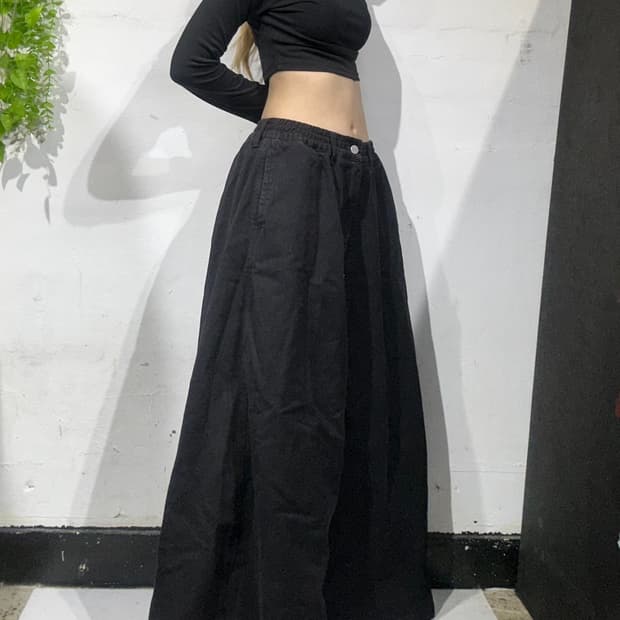 빈티지 흑청 와이드 데님 치마바지