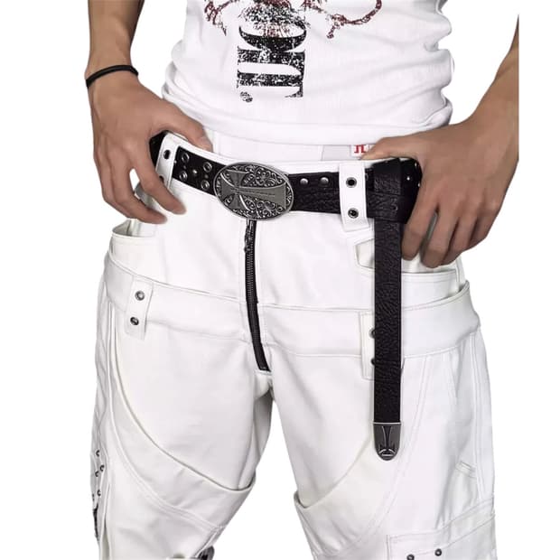 CROSS STUDDED EYELET LEATHER BELT