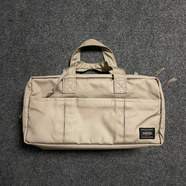 포터 베이지 코튼 미니 보스턴백