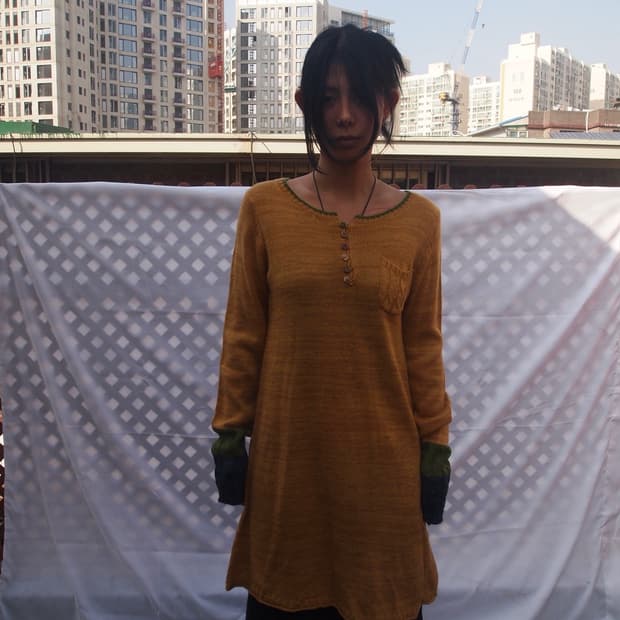 IRIEY 버튼 슬리브 롱 니트