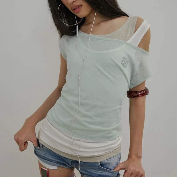 스컬프터 Lazy Sleeveless Layered Tee mint