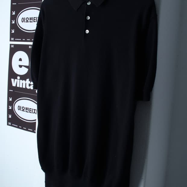 (L-XL) 론트 반팔 카라 티셔츠 니트 무지 블랙 놈코어-H32234