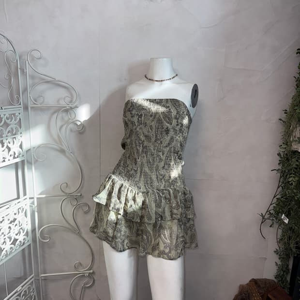 Ash khaki ethnic paisley tube top ops