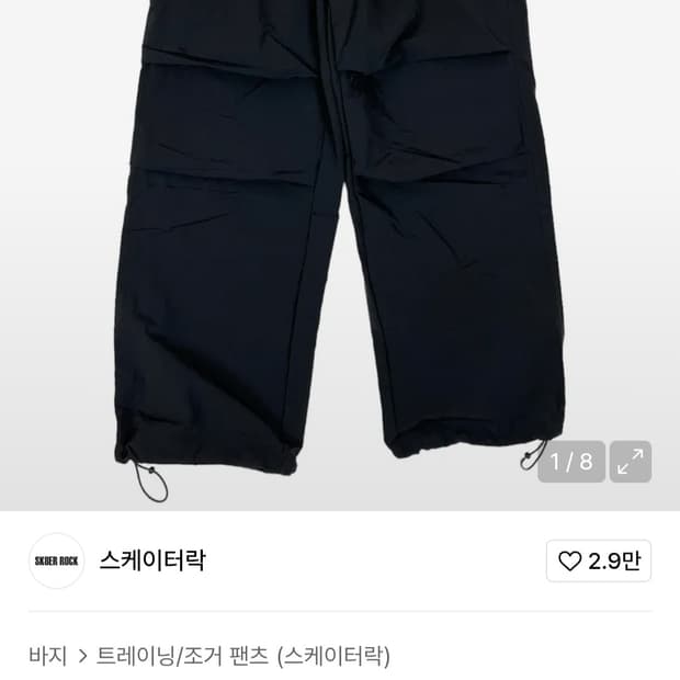 스케이터락 나일론 집업 포켓 파라슈트 팬츠