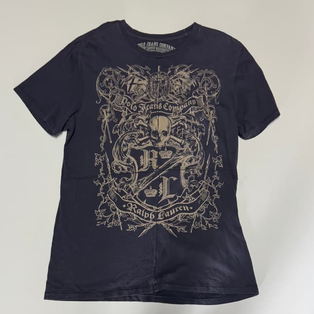 희귀!! 폴로 랄프로렌 진스 해골 프린팅 펑키 반팔 티셔츠 M