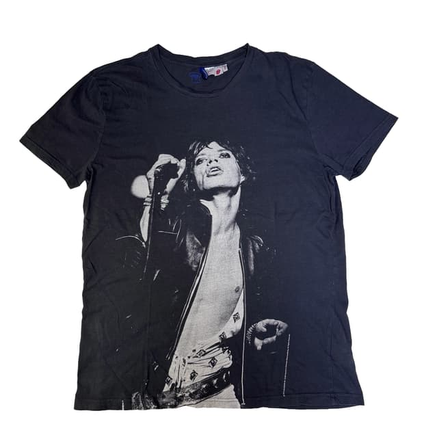 빈티지 H&M x 롤링스톤즈 믹재거 프린팅 티셔츠 그레이 L