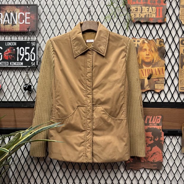 막스앤코 니트 슬리브 믹스 나일론 자켓 전면 포켓 포인트 베이지