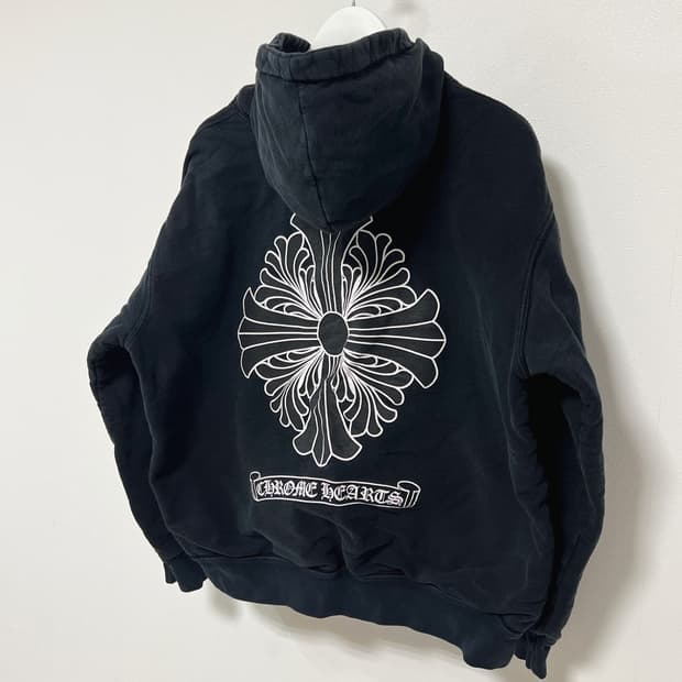 크롬하츠 플로랄 크로스 써멀 후드 집업 블랙