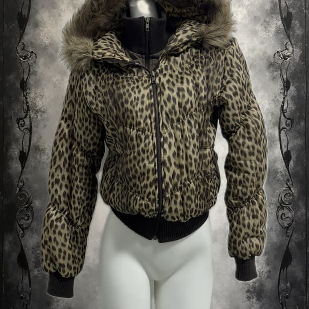 leopard-2way zip-up padded coat