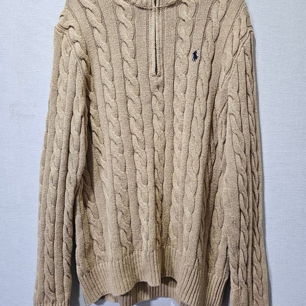 폴로 POLO 꽈배기 베이지 반집업니트 95 / M
