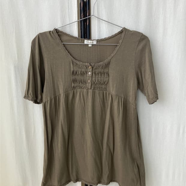 brown lace crochet shirring blouse