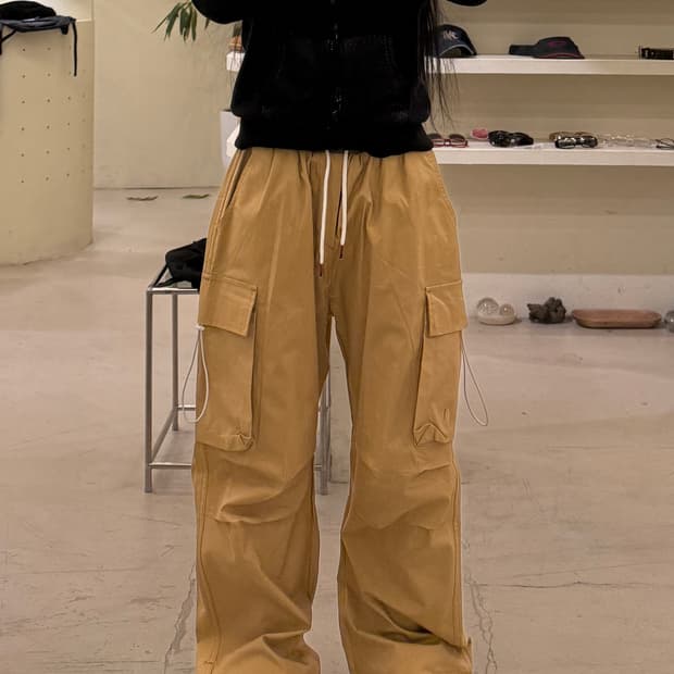 빈티지 카고 스트링 립스탑 브라운 코튼 팬츠 U687