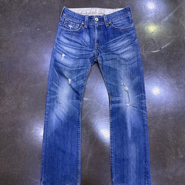 리바이스 523 스트레이트핏 백포켓 빈티지 데미지 워싱 데님팬츠 32