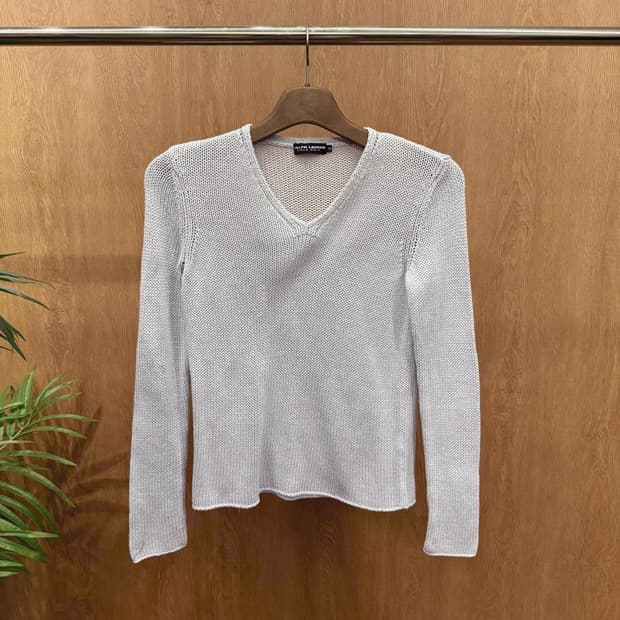 폴로 랄프 로렌 브이넥 긴팔 니트 오픈 짜임 디테일 라이트 블루