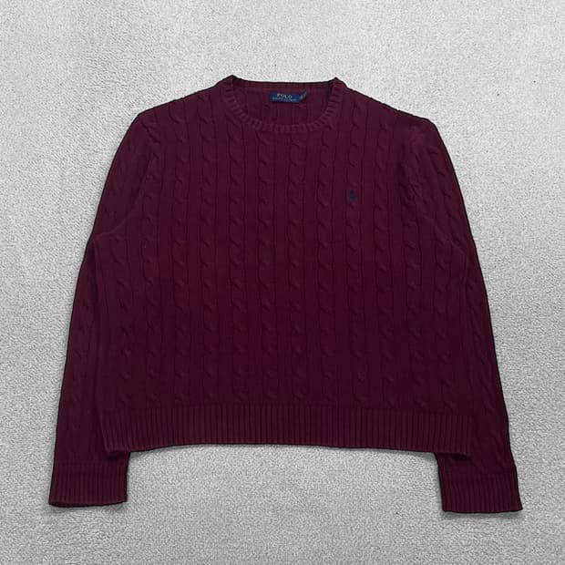 폴로 랄프로렌 포니 로고 케이블 라운드 니트 버건디
